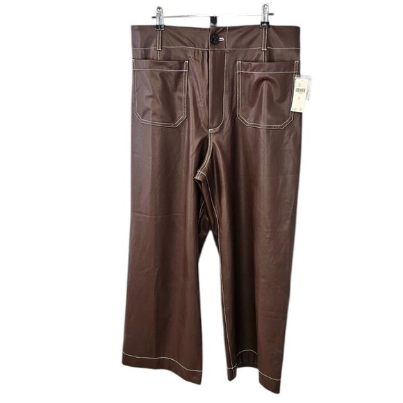Maeve The Colette Cropped Wide-Leg Pant, Faux-Leather Top-Stitch, Brown, Size 32 - Picture 2 of 11